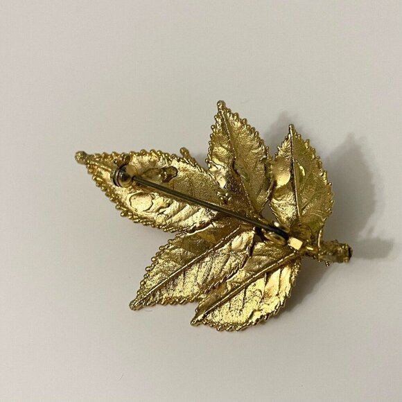 Vintage Leaf Flower Floral Rose Brooch Pin - Picture 8 of 16